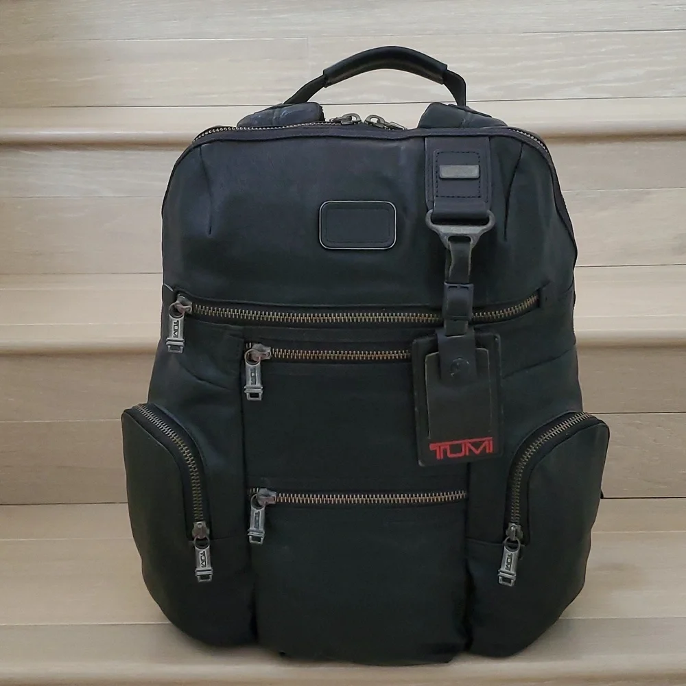 Rare Collectable: Tumi Alpha Bravo Knox Genuine Leather Backpack in Black Pole